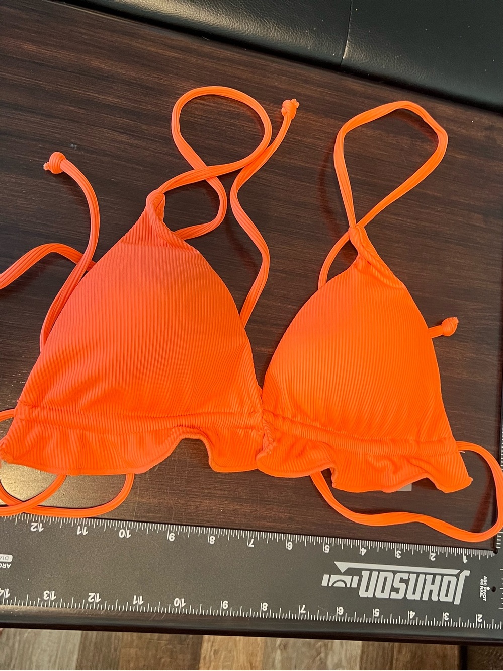 Women’s Neon Orange Ruffle Triangle Bikini Top
